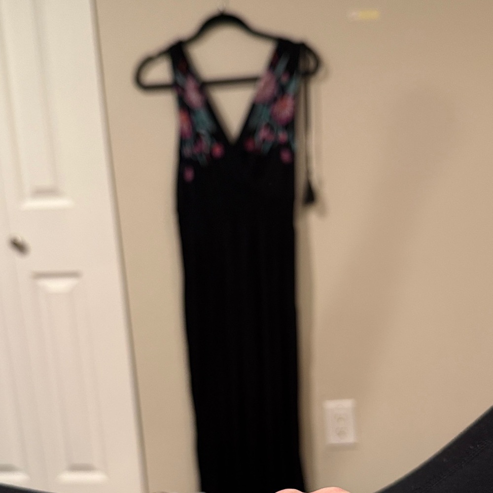 Chic Black Maxi Dress with Floral Accents